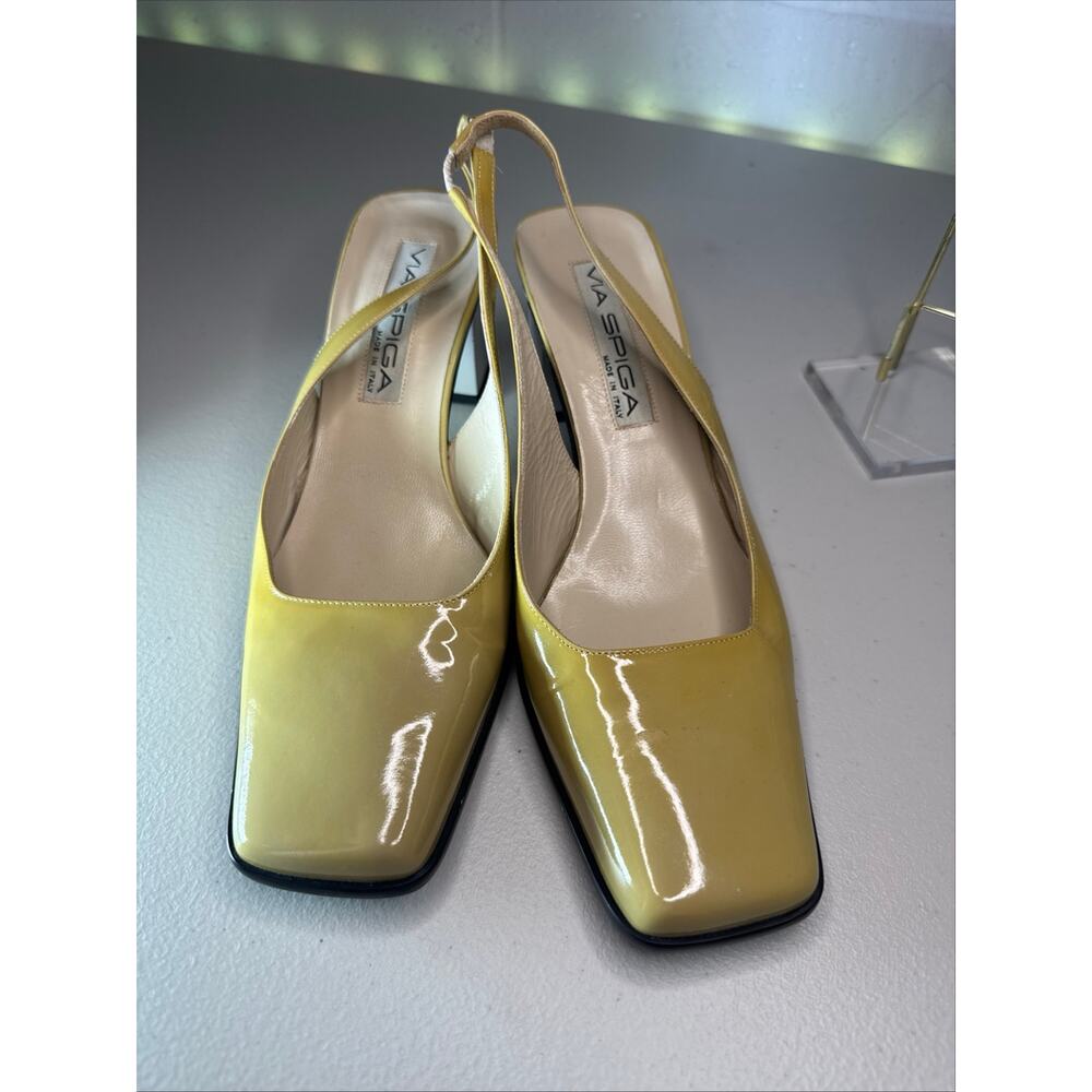 Via Spiga Italy Patent Leather Slingback Pumps Yellow US 8.5 EU 40 - Picture 2 of 8